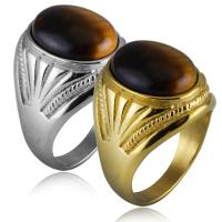 Vinger Ring in edelstaal, Roestvrij staal, met Tiger Eye, plated, mode sieraden & verschillende grootte voor keus, meer kleuren voor de keuze, Verkocht door PC