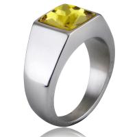 Cubic Zirconia anel de dedo de aço inoxidável, banhado, joias de moda & tamanho diferente para a escolha & com zircônia cúbica, amarelo, vendido por PC