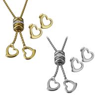 Roestvrij staal sieraden sets, Stud Oorbel & halsketting, met strass klei pave, Hart, plated, box ketting & voor vrouw, meer kleuren voor de keuze, 14x14.5mm,12.5x14mm,2.5mm,14x12.5mm, Lengte Ca 28 inch, 5sets/Lot, Verkocht door Lot