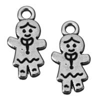 Character Shaped Zinc Alloy Pendants, liga de zinco, Garota, joias de moda & escurecer, prateado, níquel, chumbo e cádmio livre, 9x17.5x1.5mm, Buraco:Aprox 2mm, 100PCs/Lot, vendido por Lot