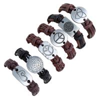 Faux Leather Bracelet Set with Linen & Zinc Alloy 6 pieces & fashion jewelry & for man 60mm Sold By Set