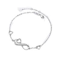 Sterling Zilver Armbanden, 925 sterling zilver, geplatineerd, micro pave zirconia & voor vrouw & hol, metallic kleur plated, 27.10x10.50mm, Per verkocht Ca 8.7 inch Strand