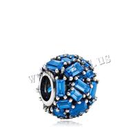 Zinc Alloy European Large Hole Beads plated DIY & with rhinestone blue Sold By Lot