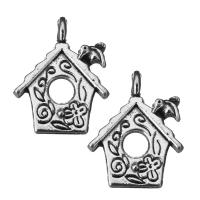 Sinc Alloy Foirgneamh Pendants, Teach, jewelry faisin & blacken, airgid, nicil, luaidhe & caidmiam saor in aisce, 14x17x4.5mm, Poll:Thart 2.5mm, 100ríomhairí pearsanta/Lot, Díolta De réir Lot