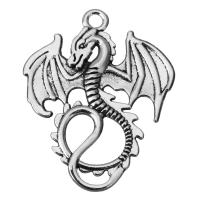 Sinc Alloy Pendants, Dragon, jewelry faisin & blacken, airgid, nicil, luaidhe & caidmiam saor in aisce, 27.5x35x2.5mm, Poll:Thart 2.5mm, 50Snáitheanna/Lot, Díolta De réir Lot