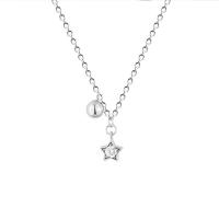 Messing halskettingen, 925 sterling zilver, met Cubic Zirconia, Ster, mode sieraden & voor vrouw, wit, 45cmx0.6cmx0.5cm, Verkocht door PC