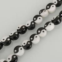 Contas de porcelana de impressão, branco e preto, 14-15x8-9mm, Buraco:Aprox 2mm, Aprox 25PCs/Strand, vendido para Aprox 14 inchaltura Strand