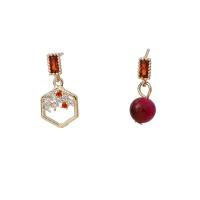 Boucles d'oreilles asymétriques, alliage de zinc, avec Argent sterling 925, Placage, bijoux de mode & pour femme, rouge, protéger l'environnement, sans nickel, plomb et cadmium, 18x15mm, 2pairescouple/lot, Vendu par lot