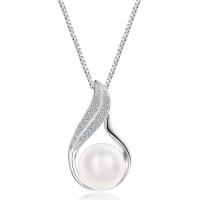 Cubic Zirconia Micro Pave Sterling Silver Pendant, 925 sterling silver, med Freshwater Pearl, silver pläterad, micro bana cubic zirconia & för kvinna & ihålig, 10.3x18.5mm, 7.7mm, Säljs av PC