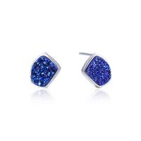 Brinco de prata esterlina jóias, 925 de prata esterlina, with cristal, Padrão Geométrico, platinado, com plástico earnut & joias de moda & para mulher, azul, 8.20x9.70mm, vendido por par