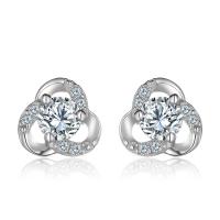 Boucle d'oreille bijoux en argent sterling, Argent sterling 925, fleur, Placage de couleur argentée, avec earnut en plastique & pour femme & avec zircone cubique & creux, 7.5x7.5mm, 4mm, Vendu par paire