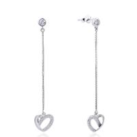 925 sterling zilver Drop Earring, Hart, silver plated, box ketting & micro pave zirconia & voor vrouw & hol, 9.5x55.2mm, 10.1mm, Verkocht door pair