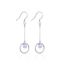 925 Sterling Silver Drop & Dangle Brincos, 925 de prata esterlina, Padrão Geométrico, platinado, para mulher & com zircônia cúbica & vazio, 12.5x49.8mm, 6mm, vendido por par