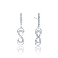 Brinco de prata zirconia micro pave sterling, 925 de prata esterlina, Número 8, cromado de cor prateada, com plástico earnut & micro pavimento em zircônia cúbica & para mulher & vazio, 6.90x31mm, vendido por par