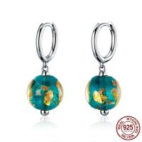 925 Gota de plata esterlina & Pendientes colgantes, Plata de ley 925, con Cristal de murano, Esférico, chapado en platina real, Joyería & para mujer, 26x10mm, Vendido por Par