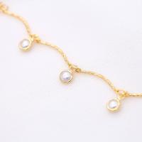 Brass Díszlánc, Sárgaréz, -val Műanyag Pearl, arany színű aranyozott, DIY, metál színű aranyozott, 5m/Lot, Által értékesített Lot