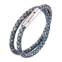 Lederband Armband, Full-Grain Rindsleder, mit Edelstahl, unisex, blau, verkauft von PC