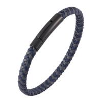 PU leder koord armbanden, Roestvrij staal, met Microfiber PU, uniseks, blauw, Verkocht door PC