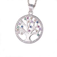 925 Sterling zilveren hanger, Tree of Life, geplatineerd, met strass & hol, 19mm, Verkocht door PC