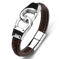 PU Leather Cord Bracelets Stainless Steel with PU Leather fashion jewelry brown Sold By PC