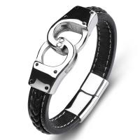 PU Leather Cord Bracelets Stainless Steel with PU Leather fashion jewelry black Sold By PC