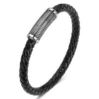 PU Cord Armbånd, Stainless Steel, med PU, mode smykker, sort, Solgt af PC