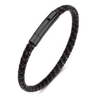 PU Cord Armbånd, Stainless Steel, med PU, mode smykker, sort, Solgt af PC