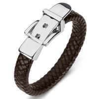 PU Leather Cord Bracelets Stainless Steel with PU Leather fashion jewelry brown Sold By PC