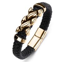 PU Leather Cord Bracelets Stainless Steel with PU Leather fashion jewelry black Sold By PC