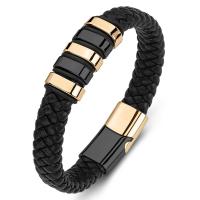 PU Leather Cord Bracelets Titanium Steel with PU Leather Unisex black Sold By PC