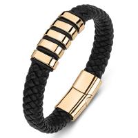 PU Leather Cord Bracelets Titanium Steel with PU Leather Unisex black Sold By PC