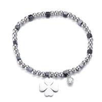 Roestvrij staal armbanden, Four Leaf Clover, platinum plated, mode sieraden & voor vrouw & met strass, 15mm, Per verkocht Ca 7.5 inch Strand