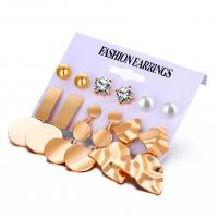 Brincos de gota de liga de zinco, with zircone em forma de cubo, joias de moda, dourado, 6Pairs/Defina, vendido por Defina