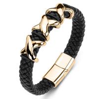 PU Leather Cord Bracelets Titanium Steel with PU Leather Unisex black Sold By PC