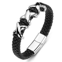 PU Leather Cord Bracelets Titanium Steel with PU Leather Unisex black Sold By PC