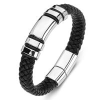 PU Cord Armbånd, Titanium Stål, med PU, Unisex, sort, Solgt af PC