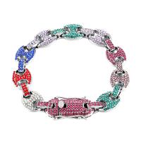 Zinklegering armbandkettingen, Zinc Alloy, met Cubic Zirconia, uniseks, meer kleuren voor de keuze, 200mm, 2pC's/Lot, Verkocht door Lot