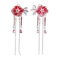 Clips de pico, aleación de zinc, chapado, Joyería & para mujer & con diamantes de imitación, Rojo, libre de níquel, plomo & cadmio, 170x30mm, Vendido por Par