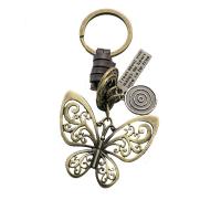 Key Chain, Zinc Alloy, med kunstigt læder, Butterfly, antik bronze farve forgyldt, mode smykker & Unisex, nikkel, bly & cadmium fri, 100x50mm, Solgt af PC