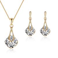 Zinklegering Sieraden Sets, oorbel & halsketting, Zinc Alloy, Ster, gold plated, box ketting & voor vrouw & met strass, 31x14mm,28x12mm, Lengte Ca 16 inch, Verkocht door Stel