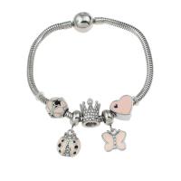 European Bracelet Stainless Steel enamel & with rhinestone pink nickel lead & cadmium free Sold Per Approx 7.5 Inch Strand