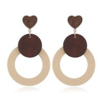 Houten Oorbel, Roestvrij staal, gold plated, voor vrouw, 75x45mm, Verkocht door pair