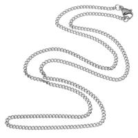 Ruostumaton teräs Nekclace Chain, Unisex & Curb Chain, alkuperäinen väri, 0.80x3x4mm, Pituus N. 23 tuuma, 10säikeet/erä, Myymät erä