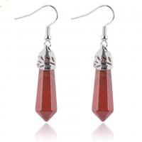 Gemstone Earrings, misto de pedras semi-preciosas, pêndulo, banhado, natural & para mulher, Mais cores pare escolha, níquel, chumbo e cádmio livre, 50x10mm, vendido por par