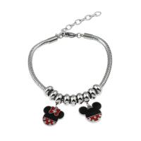 Bracelet European , acier inoxydable, émail & avec strass, deux couleurs différentes, protéger l'environnement, sans nickel, plomb et cadmium, 15.5*15.5*1.8*4..3mm, Vendu par Environ 7.5 pouce brin