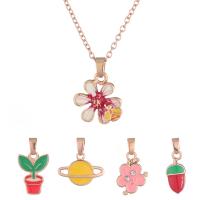 Ensemble de bijoux d'enfants, pendentif & collier, acier inoxydable, Plaqué de couleur d'or rose, 5 pièces & pour les enfants & chaîne ovale & émail, 18x14mm,20x11mm,15x15mm, Longueur Environ 15.7 pouce, Vendu par fixé