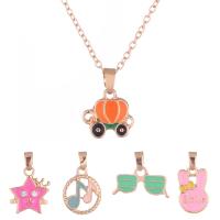 Ensemble de bijoux d'enfants, pendentif & collier, acier inoxydable, Plaqué de couleur d'or rose, 5 pièces & pour les enfants & chaîne ovale & émail, 16x12mm,19x12mm,12x18mm,19x10mm, Longueur Environ 15.4 pouce, Vendu par fixé