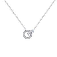 Collares de Plata Esterlina, Plata de ley 925, chapado en platina real, cadena Rolo & micro arcilla de zirconia cúbica & para mujer, 12x9mm, Vendido para aproximado 17.7 Inch Sarta