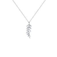 Sterling Silver Halsband, 925 sterling silver, Leaf, platinerade, rolo kedja & micro bana cubic zirconia & för kvinna, 7x26mm, Såld Per Ca 17.7 inch Strand