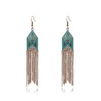 Faisean Fringe Earrings, Sinc Alloy, RMB Cláraigh, dath cré-umha antique plátáilte, stíl tíre, turquoise gorm, nicil, luaidhe & caidmiam saor in aisce, 110x18mm, Díolta De réir Péire